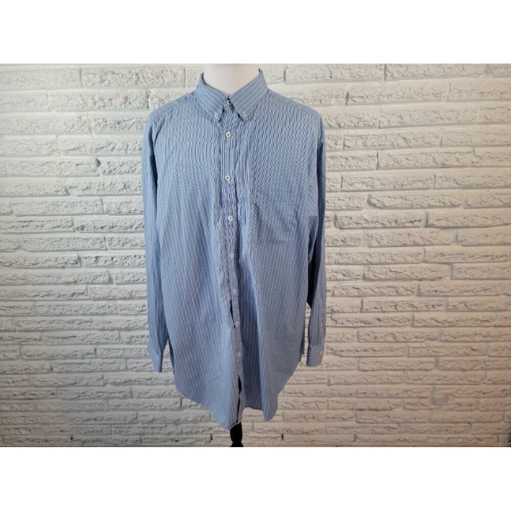 Roundtree Yorke Mens Shirt 3XT Long Sleeve Blue Stripe Cotton Button Up STR61E